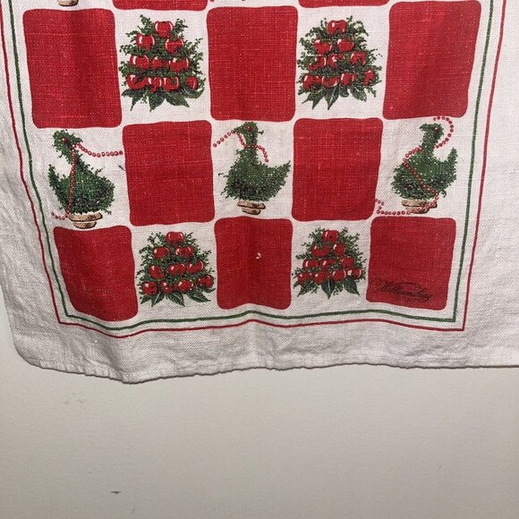 Vintage Christmas Tea Towel Colonial Williamsburg Red & Green Linen 1990s - Picture 2 of 10